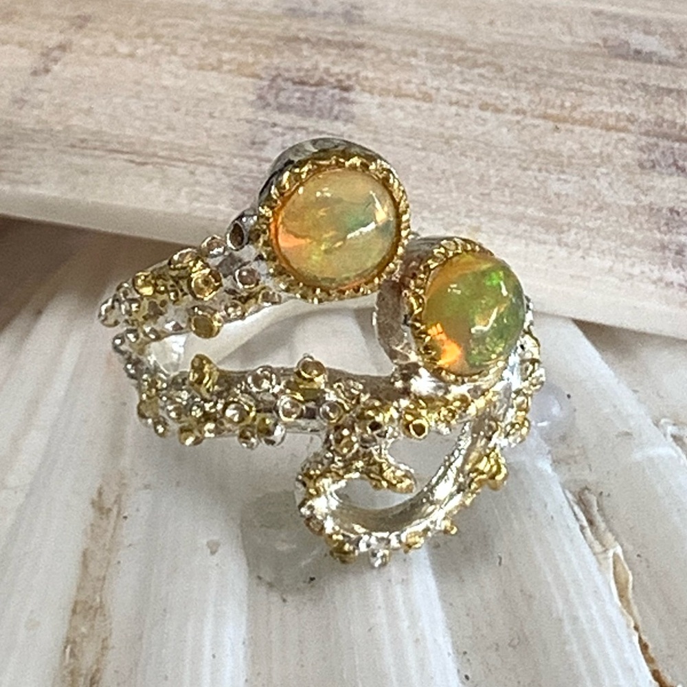 Coastal Designed Opal Sterling Silver & 14kt Ring